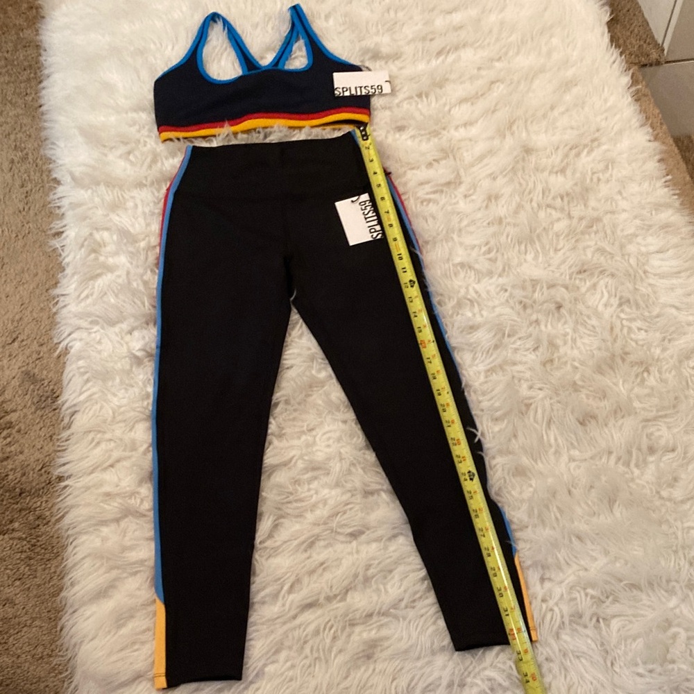 Splits59 Black Leggings with Blue, Yellow & Red Trim